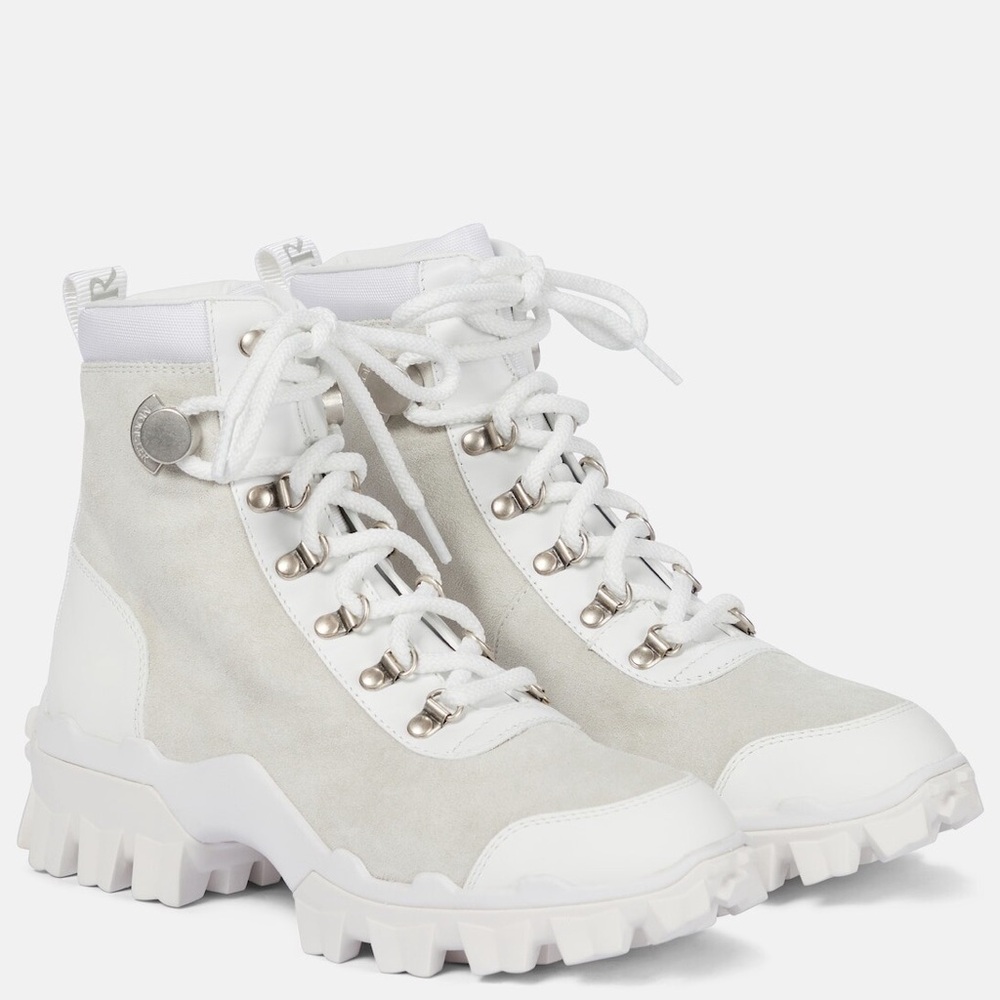 Moncler White Lace Up Boots Helis Combat Hiking Suede